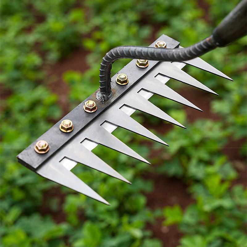 Multi-Functional Weeding Manganese Steel 5/6//7/8 Tooth Rake Farmland Loosen Soil Hoe Grass Weed Removal Agricultural Tool