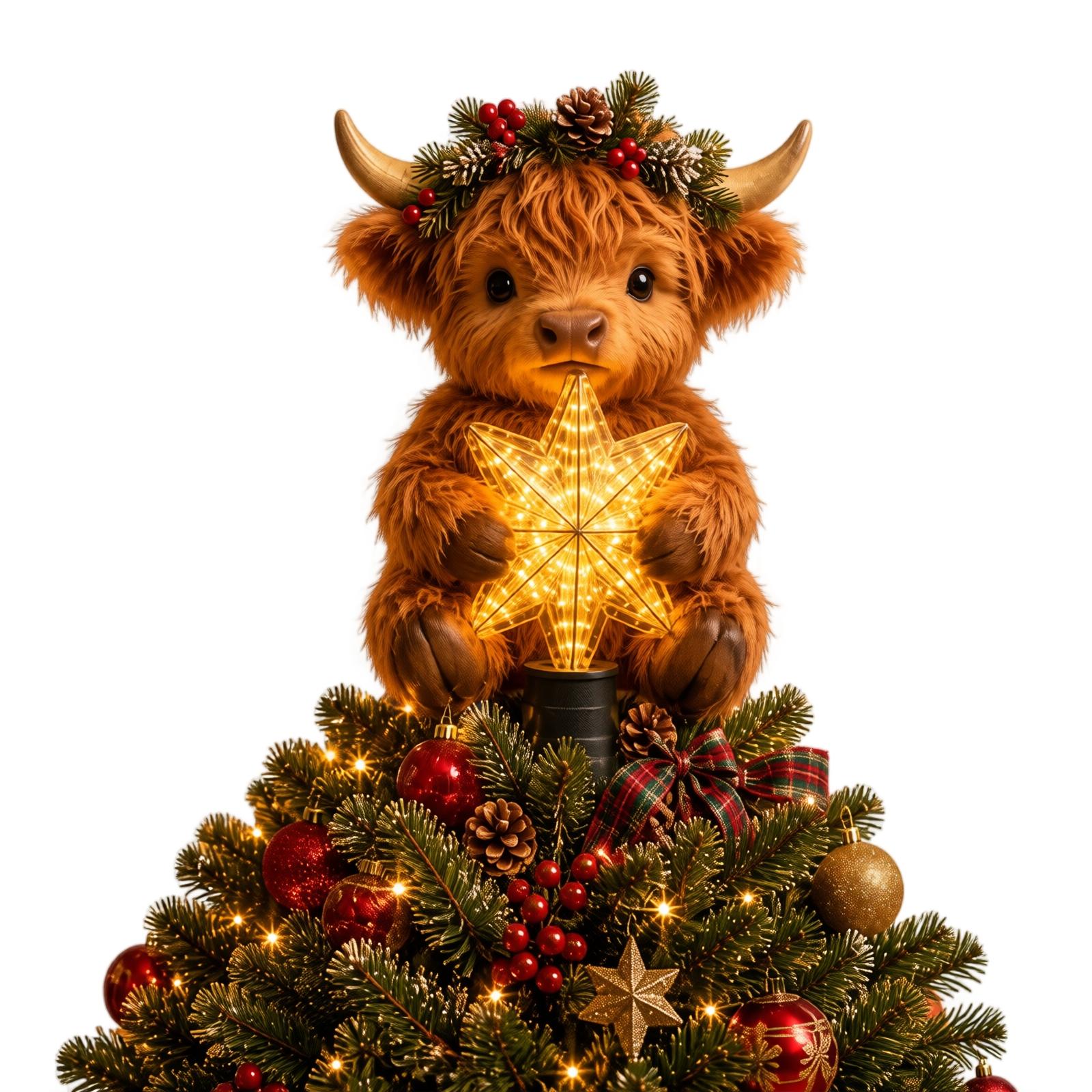 Weihnachtsbaumspitze Stern Dekoration mit Kuh für Rustikales Feiertagsthema One Size braun
