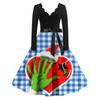 Ladies' Fashionable Retro Long Sleeved Square Neck Christmas Printed Evening Dress Dress