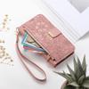 Crossbody Zipper Cards Solt Wallet Leather Embossed Flower Case For iPhone 16 Pro Max 15 Plus 14 13 12 Long Lanyard Book Cover