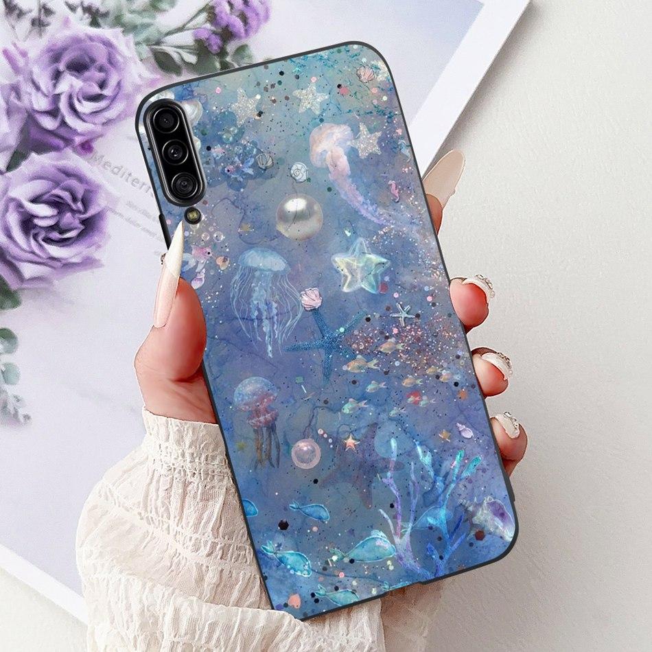 For Samsung Galaxy A90 5G Phone Case For Samsung A90 5G SM-A908B Elegant Floral Cat Painted Black Silicone Soft TPU Cases