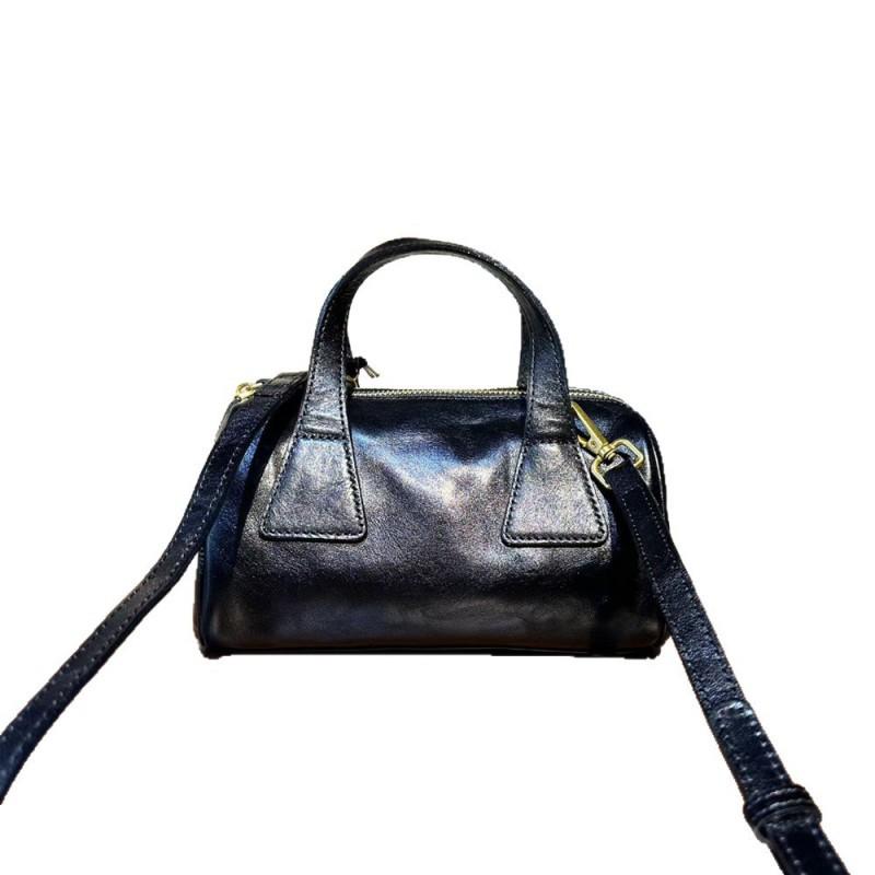 Full Tree Cream Vegetable Tanned Top Layer Cowhide Boston Bag Women's Genuine Leather Retro Handbag Texture Crossbody