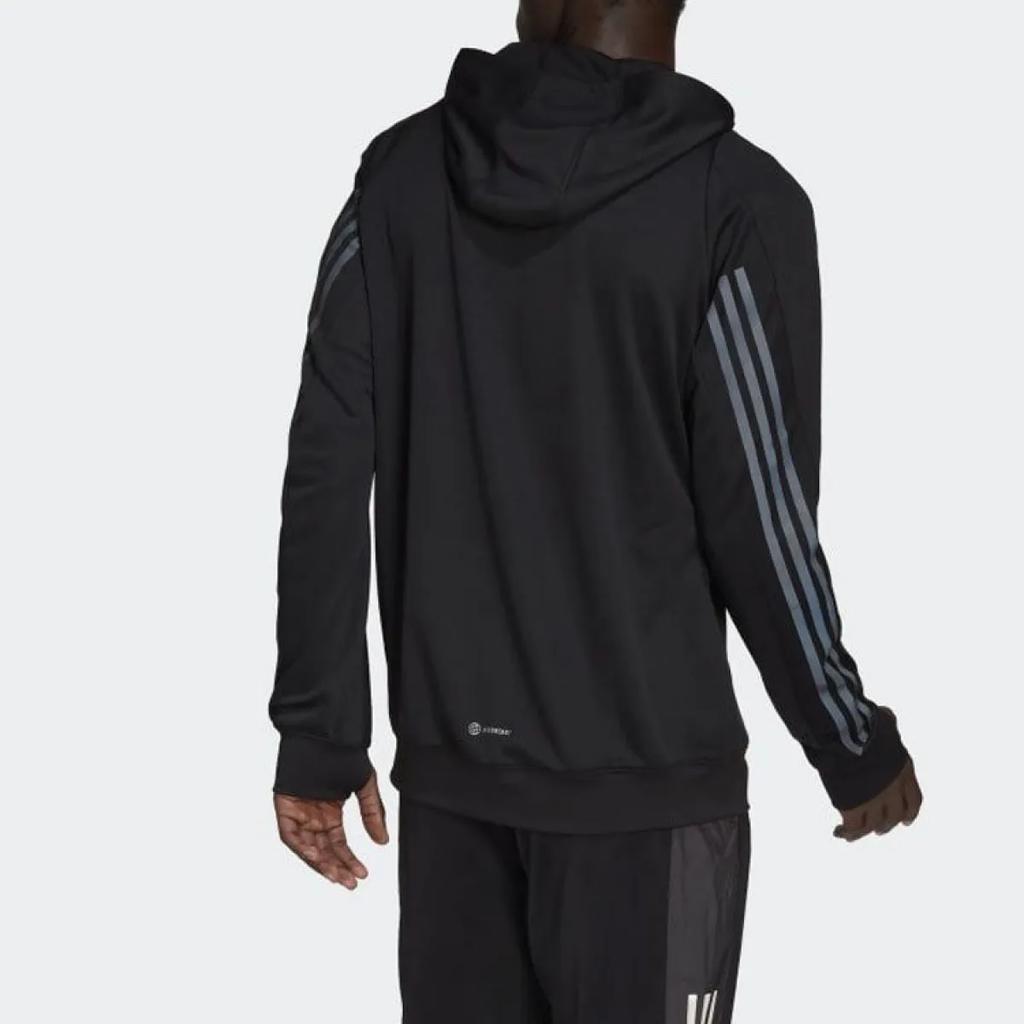 Adidas Striped Hoodie With Long Sleeves Men Hoodie Black HE2472