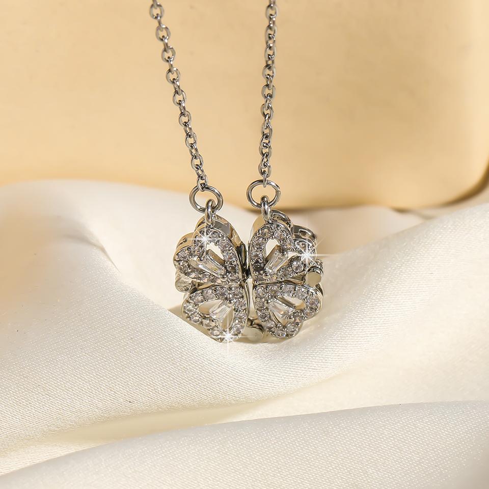 

ZAKOL Романтическое сердце Счастливый четырехлистный клевер Ожерелья для женщин Девушек Золотой цвет Кристалл Цепочка на ключицу Чокер Циркон Подарки