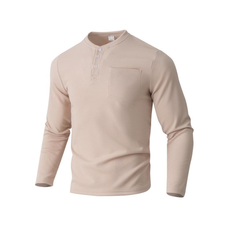 Long Sleeve Henley Shirt Autumn Collar Button Men's Casual Top Polo Shirt