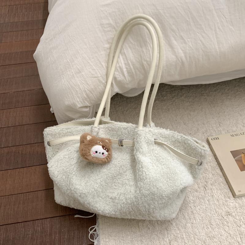 Winter Korean Version of Lamb Wool Handbag Large-capacity Plush Bag Women's Foreign Style Fashion Shoulder Underarm Bag Tote Bag
