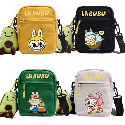 LABUBU Canvas Bag LABUBU Peripheral Small Square Bag Doll Nylon Canvas Lightweight Simple Versatile Crossbody Bag