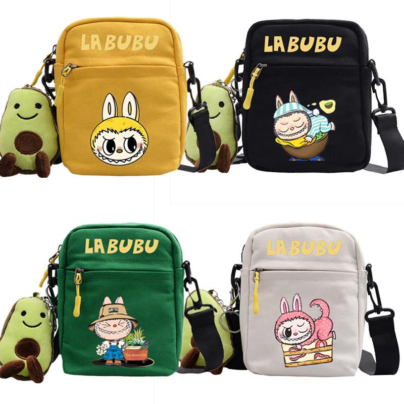 LABUBU canvas bag LABUBU peripheral small square bag doll nylon canvas lightweight simple versatile crossbody bag