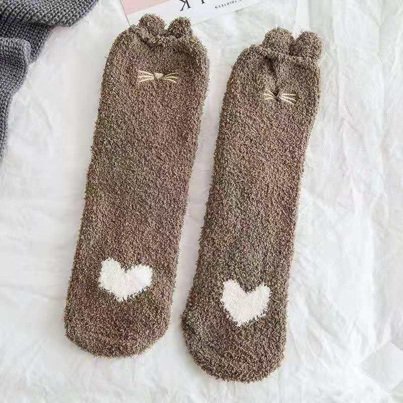 Fluffy Foot Socks Mid-tube Plus Thickening Warm Coral Fleece Socks Female Winter Warm Lounge Slipper Sleeping Socks