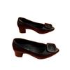 Autumn pointed thick heel single shoes New soft sole low heel soft leather shallow mouth small leather shoes