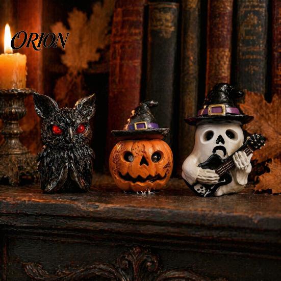 Indoor Outdoor Holiday Ornaments Halloween Resin Ornament, Ghost Owl Pumpkin Shape Figurine, 3D Decorations Decoration, for And Tabletop Decor Guitar