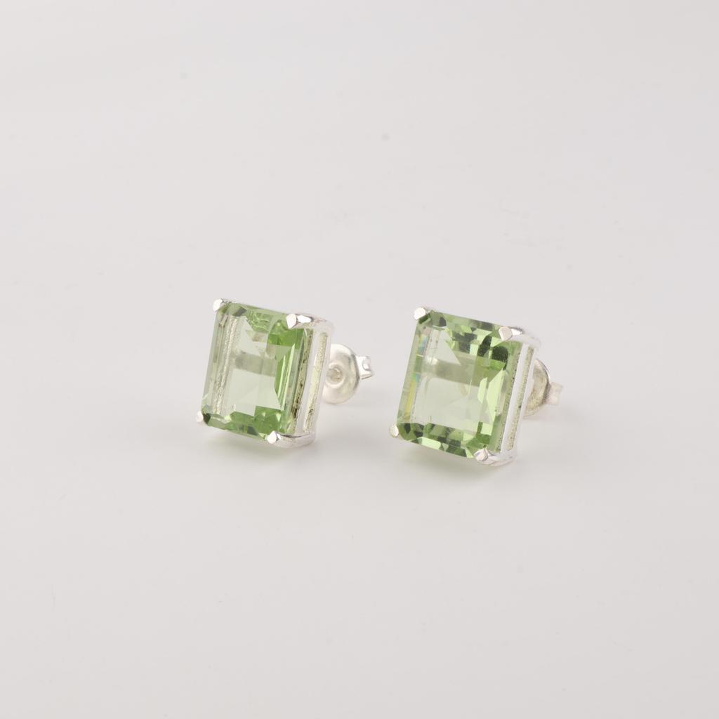 Green Amethyst Gemstone 925 Solid Silver Jewelry Handmade Women's Earrings 0.4" For Thanksgiving Gift EE-179-14
