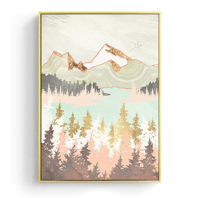 Japanese Cherry Blossom Tone Landscape Poster Pink Sunrise Mountain Picture Wall Art Canvas Painting Modern Room Home Decoration