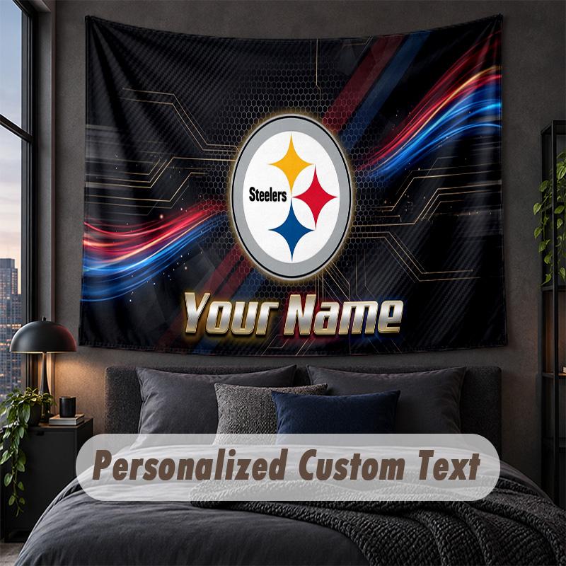 Custom Name Text Tapestry,Pittsburgh Steelers Decorative Wall Hanging, Background Tapestry For Home Bedroom