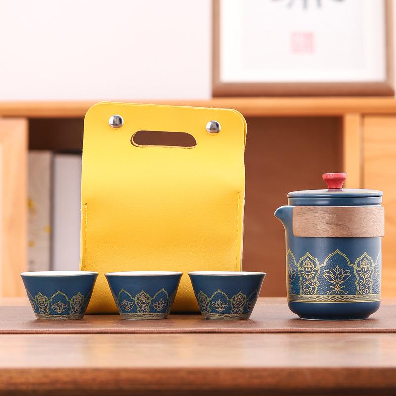 Convenient express cup, one pot, three cups, business gifts, ceramic kung fu tea set, souvenir travel tea set
