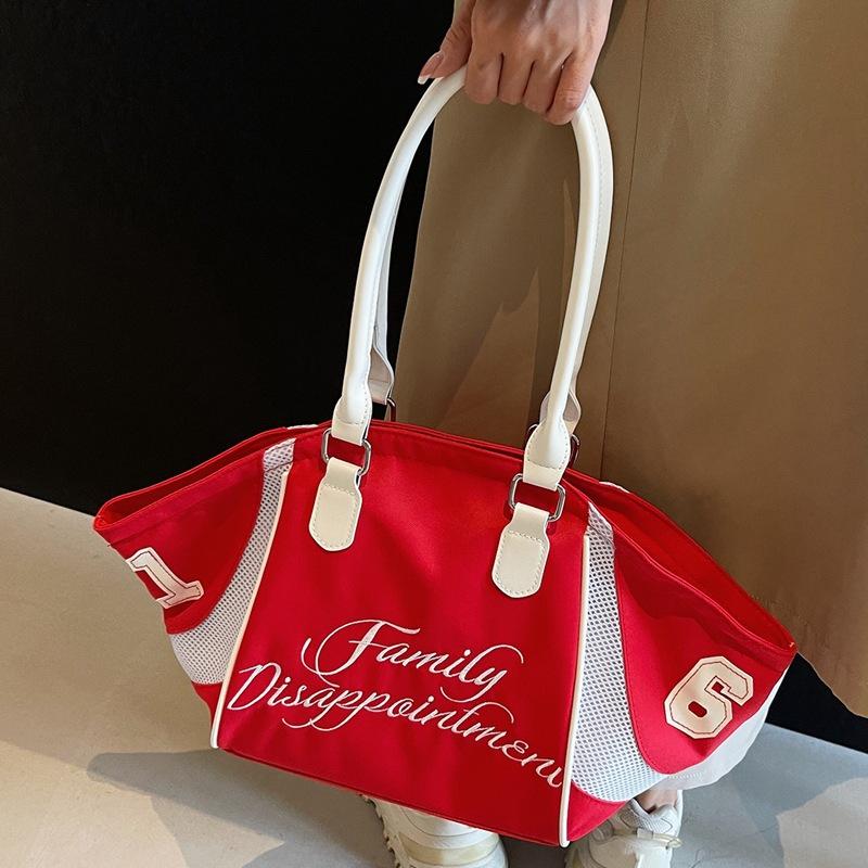 

Модная сумка-тоут для боулинга, женская, 2025, новая, для通勤, большая вместимость, с вышивкой алфавита, повседневная на плечо