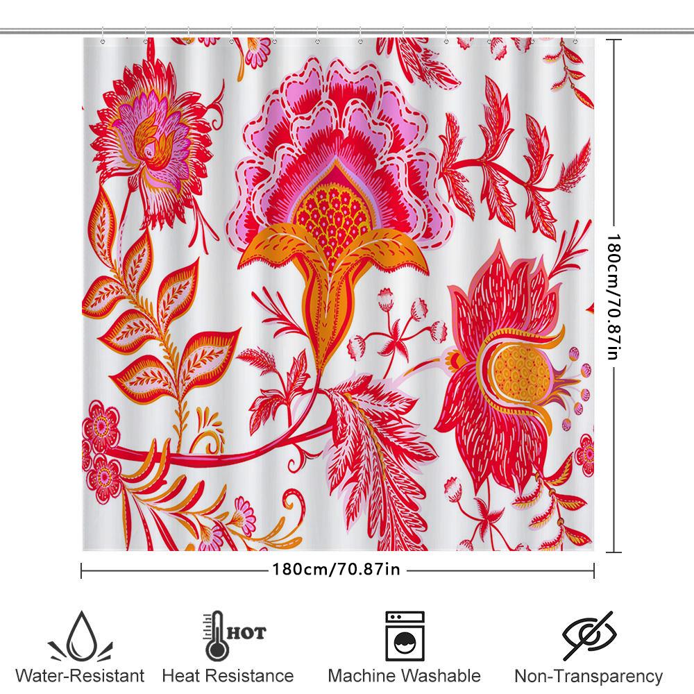 Bright Red Floral Shower Curtain With Bohemian Style Decorate Your Bathroom In Style
