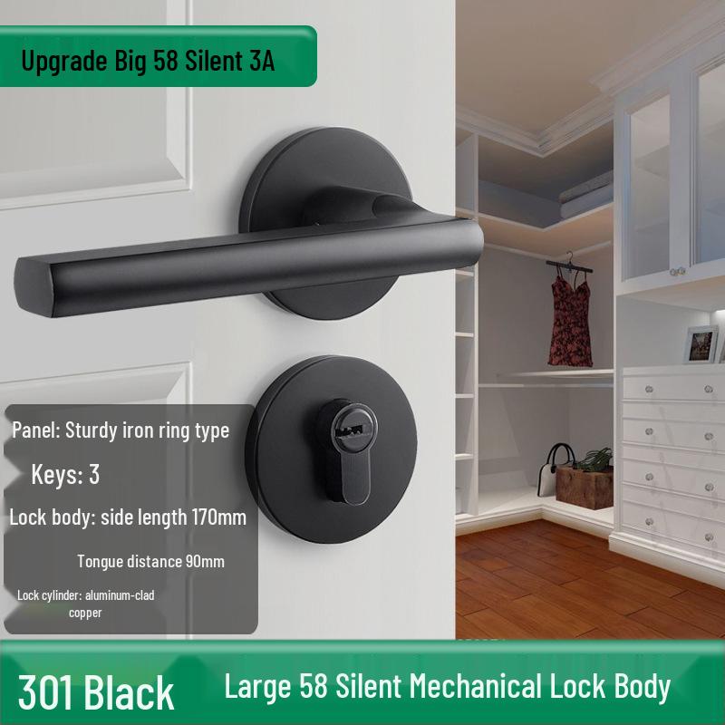 Univerzální magnetický černý vnitřní zámek kliky dveří pro dřevěné dveře ložnice