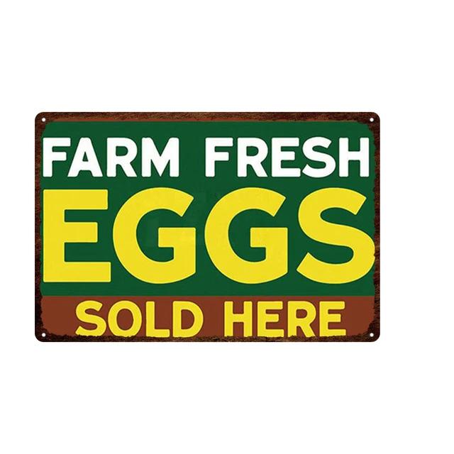 Vintage Farm Fresh Eggs Tin Sign  Rustic Chicken  Horse Metal Plate Poster for Farmhouse Kitchen Wall Decor