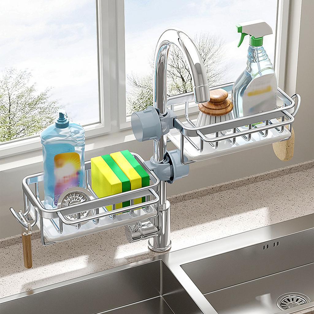Kitchen Faucet Organizer Multifunctional Rustproof Sponge Dish Soap Brush Sink Caddy Holder with