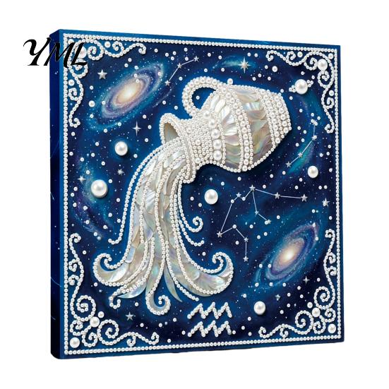 Faux Pearl Painting Set DIY Kit, 12 Zodiac Signs Rhinestone Art for with Wooden Frame Adults Beginners, Handmade Fake Wall Decoration Crafts