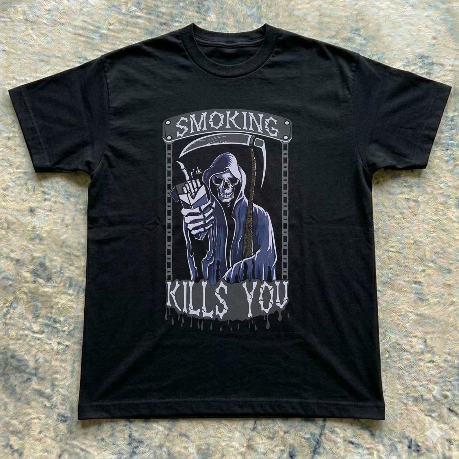 smoking kills T-Shirt Unisex Cotton 90s 0s Graphic Tee , Retro T-Shirt Manga Style 3XL