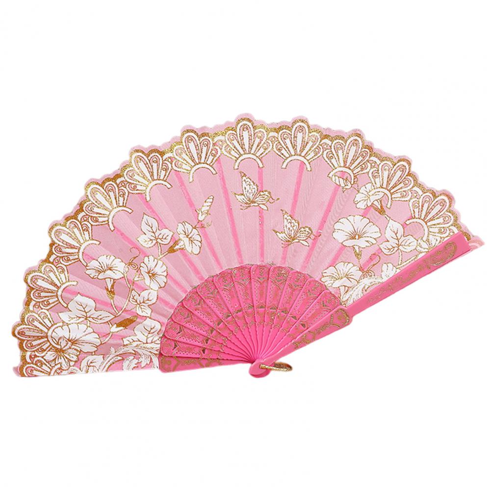 Handheld Fan Vintage Style Bright Color Flower Pattern Cloth Retro Chinese Style Folding Fan Photography Prop