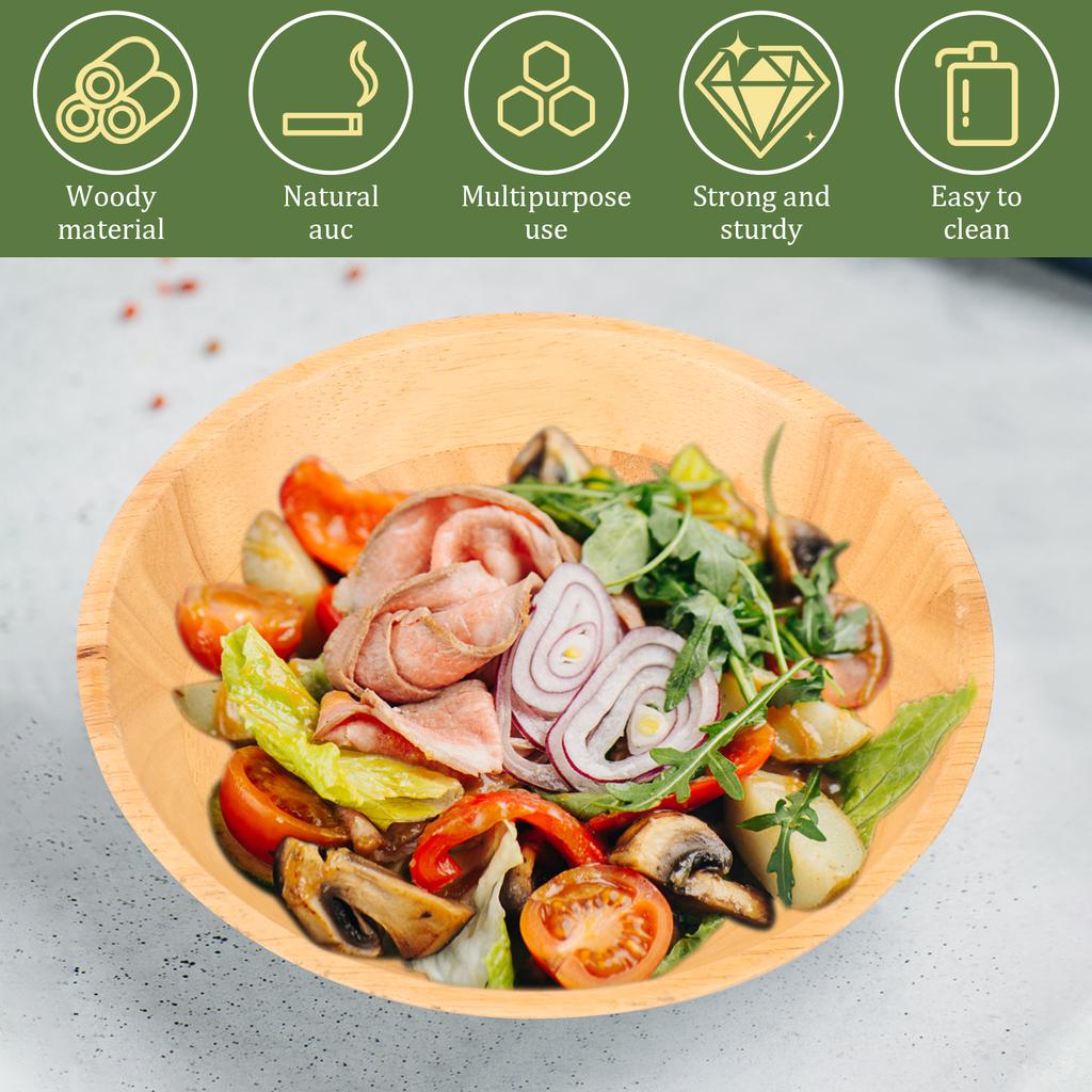 2Pcs Wooden Salad Bowl Multipurpose Dessert Fruit Snacks Bowl Medium Large Size for Bread Instant Noodles Pasta Fruit Bowls