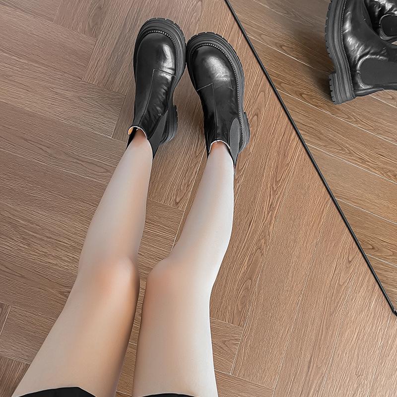 Chelsea Short Boots for Women with Hand-grabbing Leather Thick-soled Retro British Style Autumn and Winter Style Elastic One-foot Boots