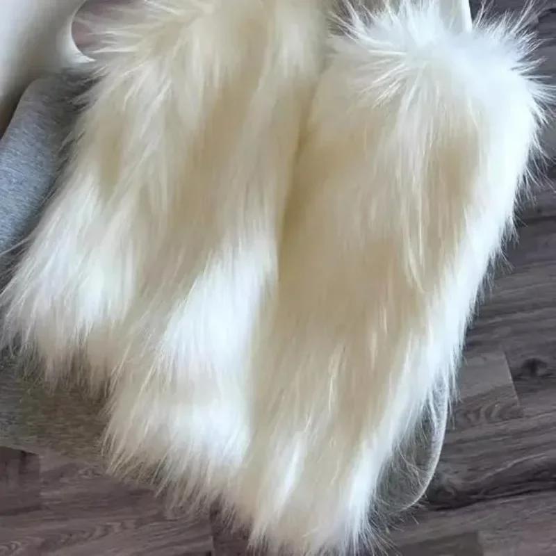 White Thicken Faux Fur Leg Warmers Boot Covers Y2K Goth Solid Leg Socks Punk Jk Knee-length Hiphop Hotgirl Fashion Warm Sock