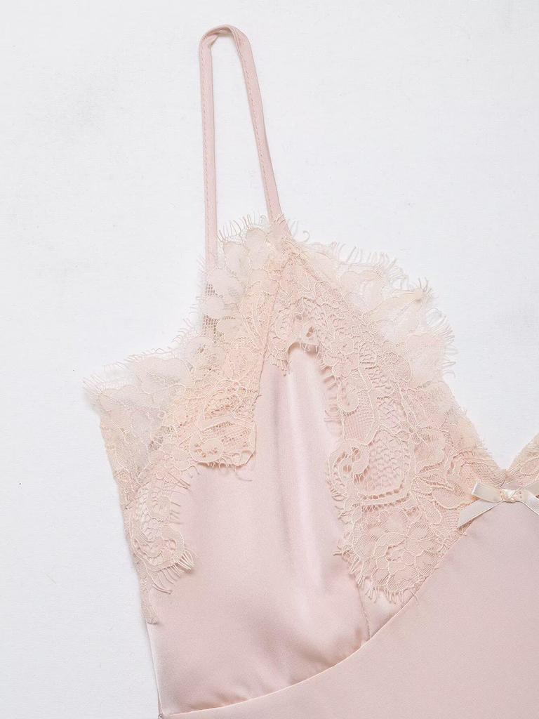 2026 European Style Women's Lace Patchwork Silk Camisole Dress