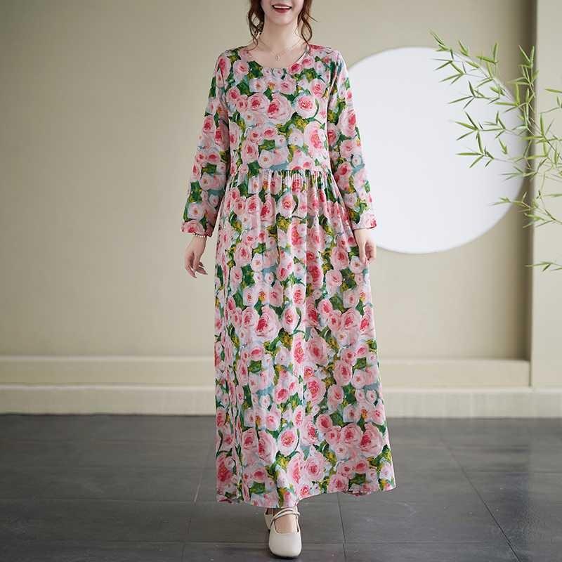 New Floral Vacation Style Travel Round Neck Vintage Dresses