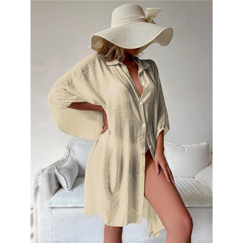 Summer Loose Cardigan Sun Protection Woman Bikini Cover-up Swimsuit Solid Beachwear Cover-Ups Swimwear Women Kimono Dress