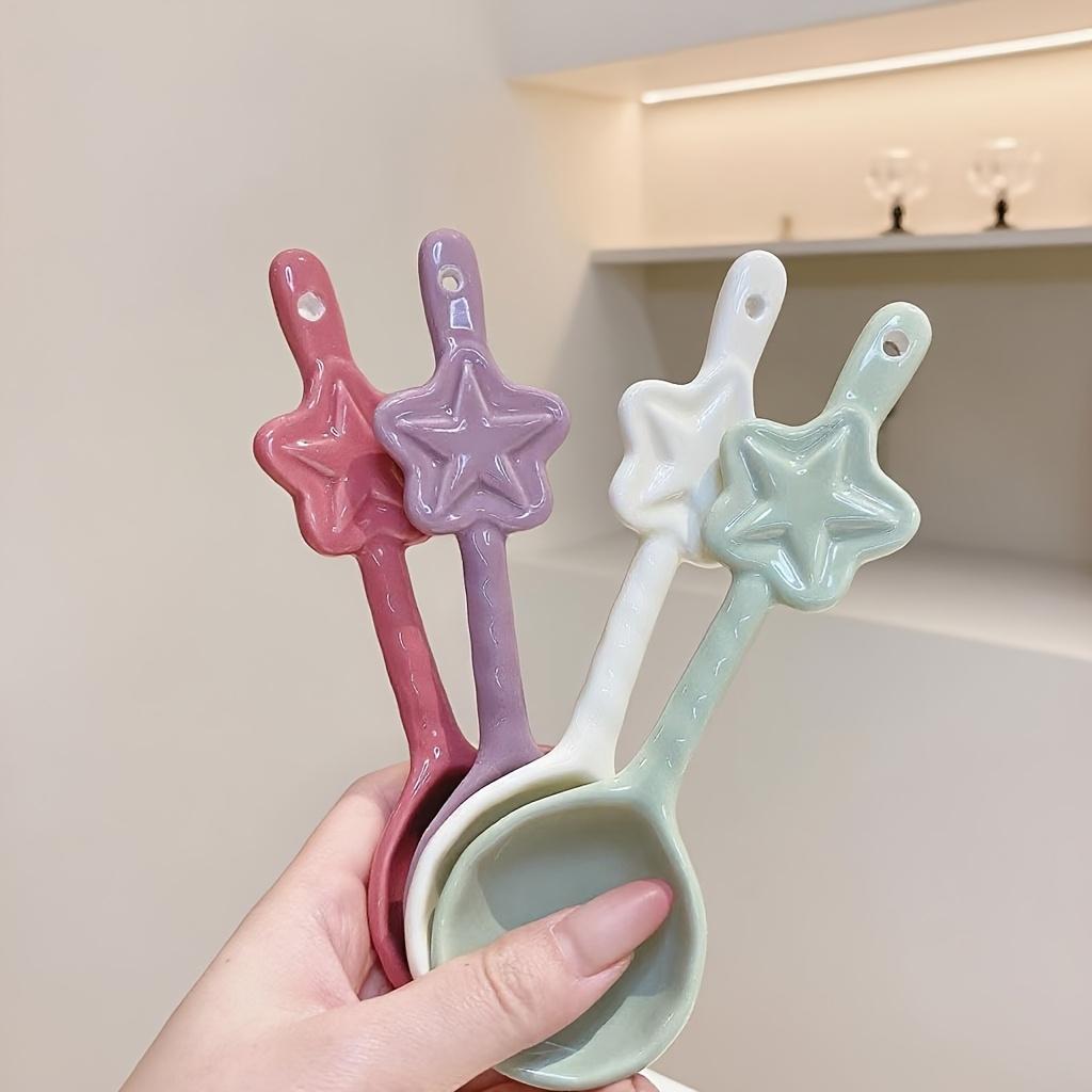 

4pcs Macaron Color Ceramic Star Spoon Set, 6 Inch Household Soup Ladle, Creative High-Value Spoons for Porridge, Noodles, Ice Cream, Desserts