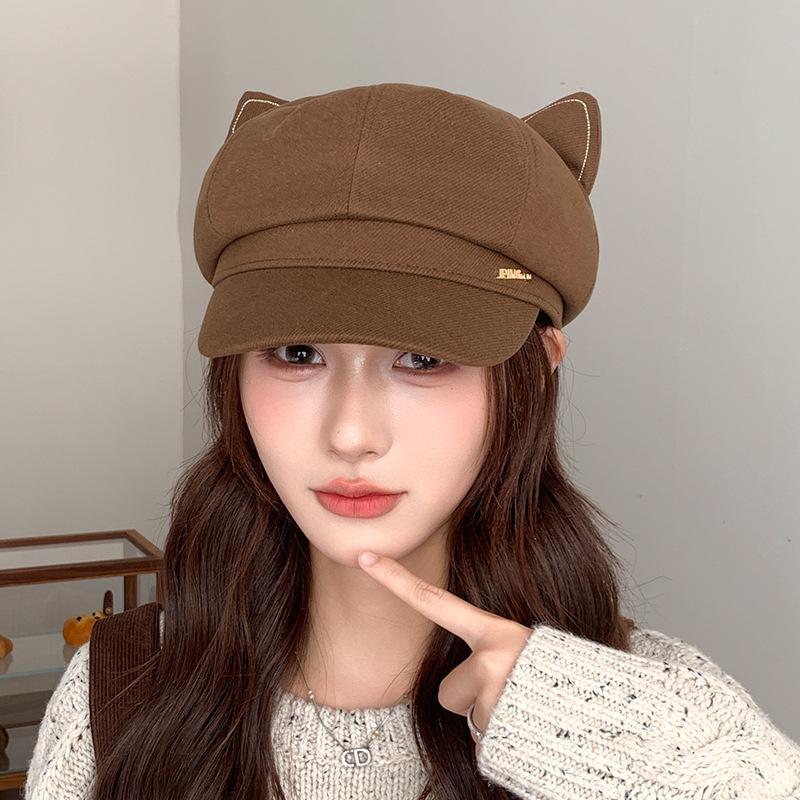 New Beret Women's Face Showing Small Octagonal Hat Retro British Style Newsboy Hat Painter Hat Cute Ears Painter Hat