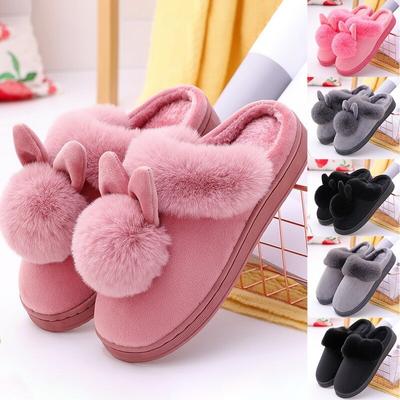 Nette Kaninchen Ohren Haus Schuhe Frauen Winter Warme Hausschuhe Weibliche Plüsch Hausschuhe Für Home Indoor Casual Damen Weichen Schuh Frau