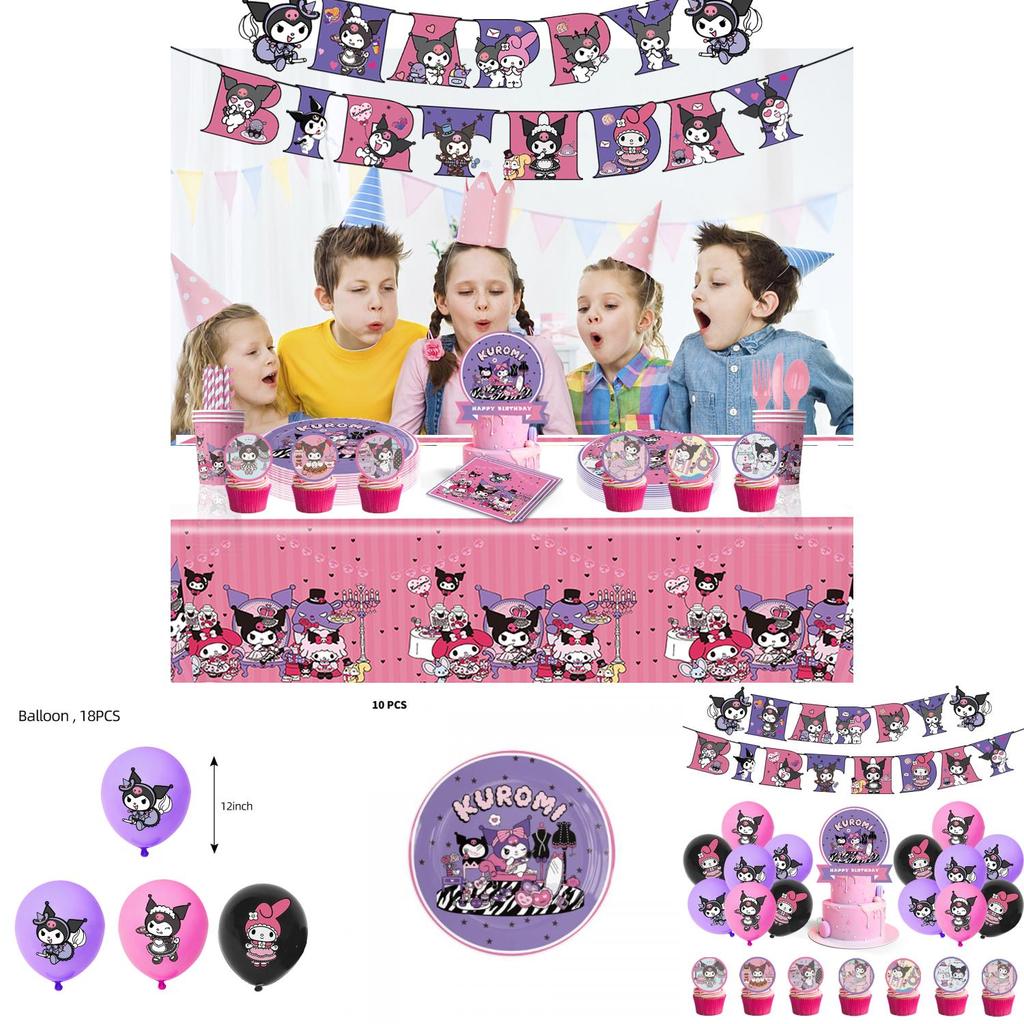 New Kuromi Party Supplies Set With Decorative Balloons And Tableware