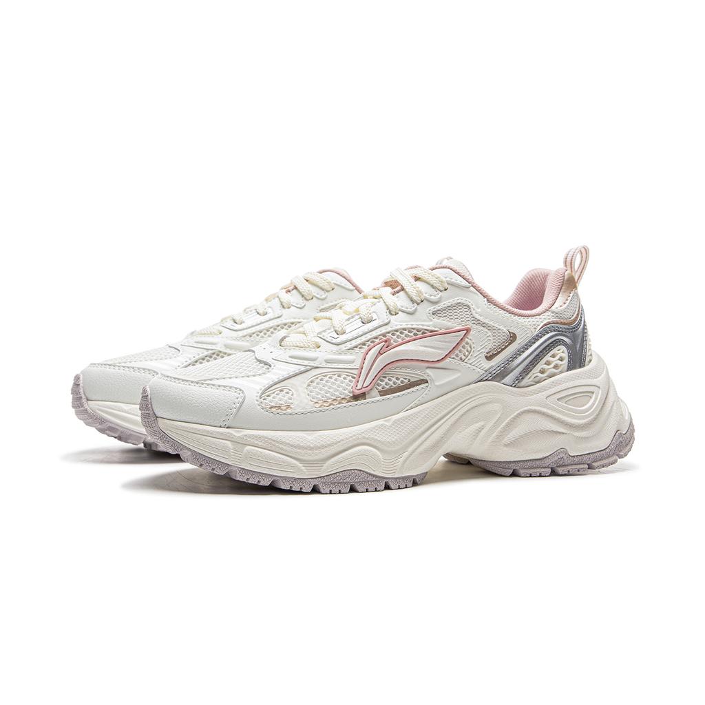 Li Ning Star Ring Cushioning Slip Resistant Abrasion Resistant Breathable Low top Casual Shoes Women's White Silver AGCV112-3