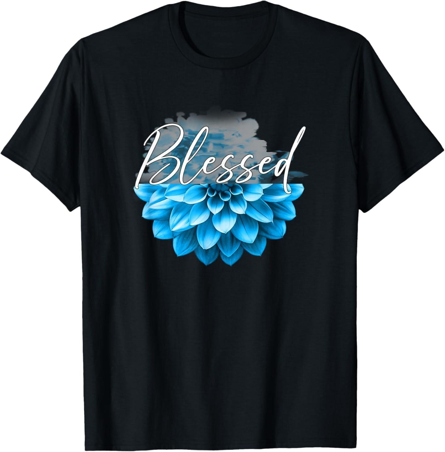 Blue Blessed Flower Blue Graphic T-Shirt Mens Womens Tees Top L