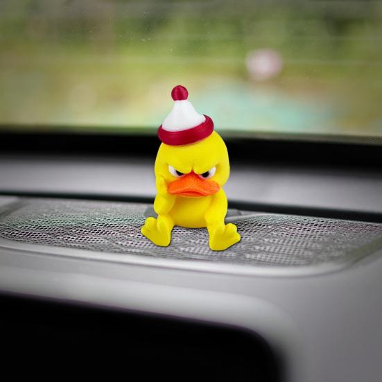 Creative Holiday Gifts 3D Printed Yellow Duck Figurine, Funny Arrogant Statue with Christmas Three Dimensional Figurine Hat, Miniature Ornament