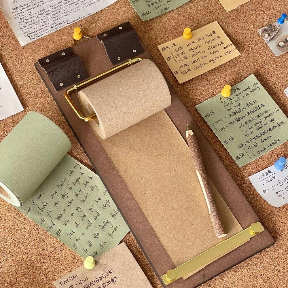 Tear-Off Roll-Up Sticky Note Board Retro Wooden Memo Clipboards  Office Accessories