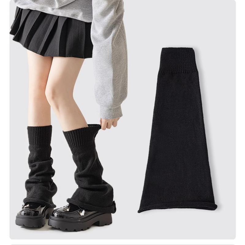 Hvite Strikkede Strømper for Kvinner, Høst- og Vinterstrømper med Utsvingte Vide Ben, Leggstrømper