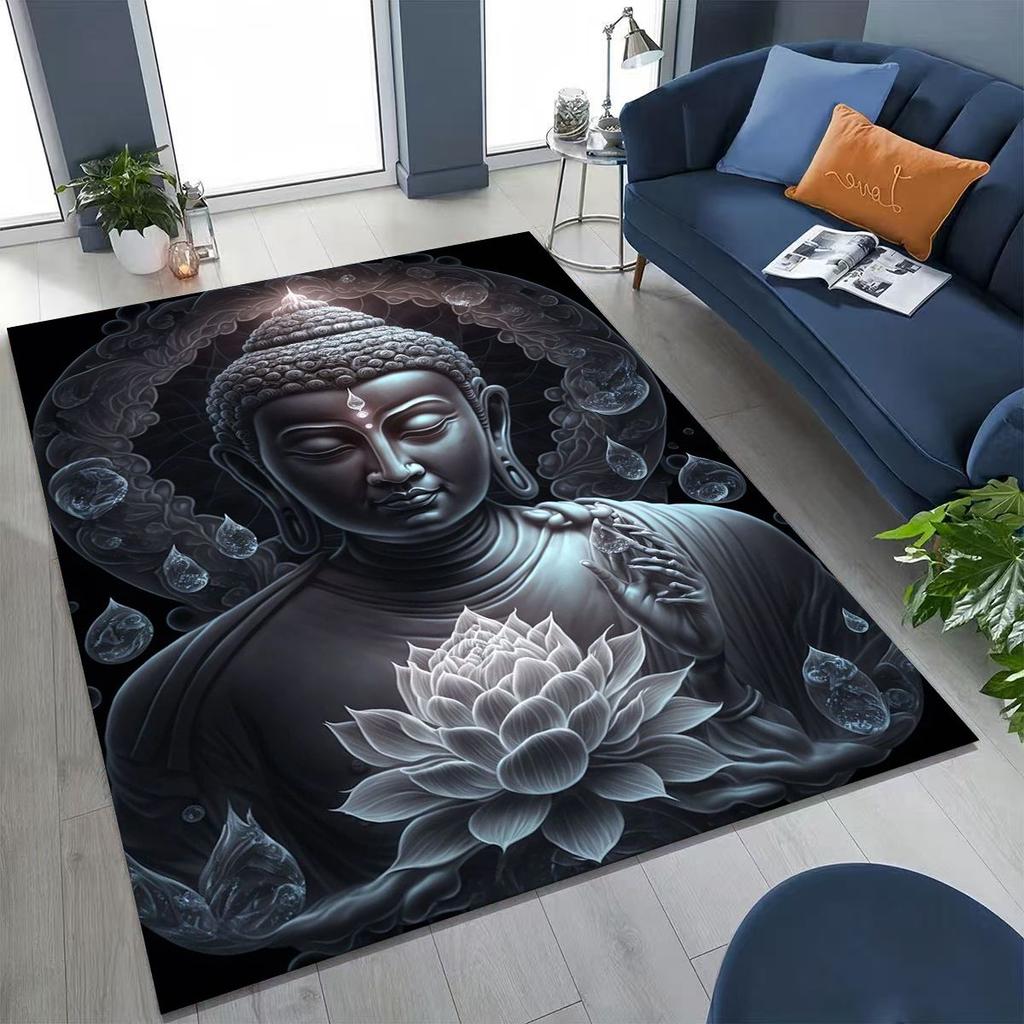 Věřící Slavnostní Buddha Šákjamuni Květinový Koberec do Ložnice Obývacího Pokoje Pohovka Domácí Rohožka Dekorace,Velká Dětská Hrací Protiskluzová Podložka na Podlahu Dárek