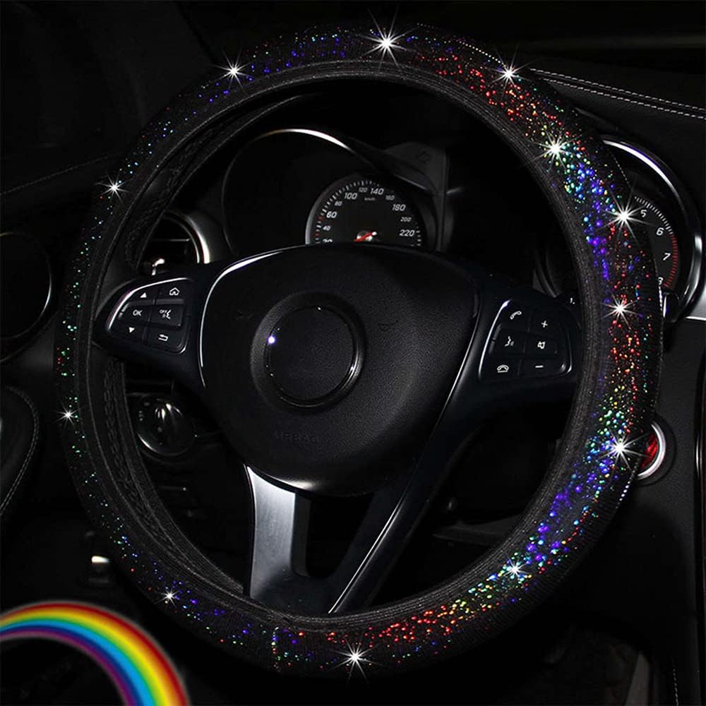 Steering Wheel Cover Glitter,Bling Bling Universal Non-Slip Shiny Colorful Car Steering Wheel Protector Car Decoration Accessories for Car Accessories