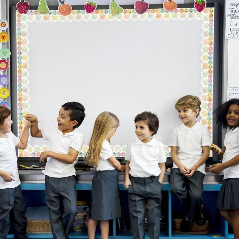 32.8ft Smiling Face Border Trim Wall Sticker for Chalkboard Notice Board Decoration Bulletin Board Border Trim Sticker