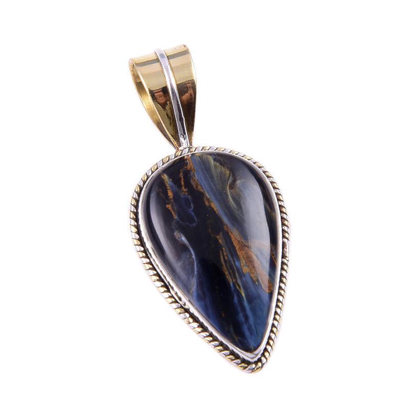 Natural Pietersite Gemstone 925 Solid Sterling Silver TwoTone Pendant 1.50" h5C04