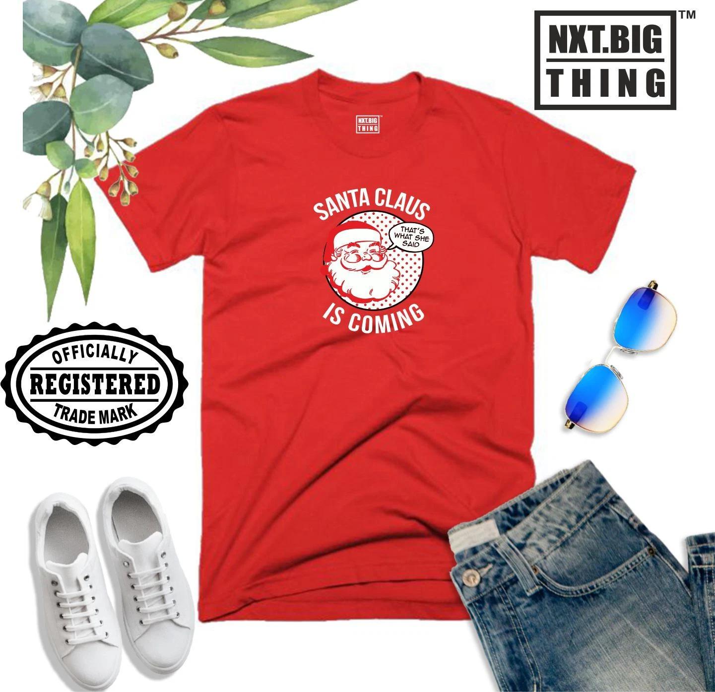 Santa is Coming T Shirt That s What She Said Funny Christmas Xmas Gift Men Top L