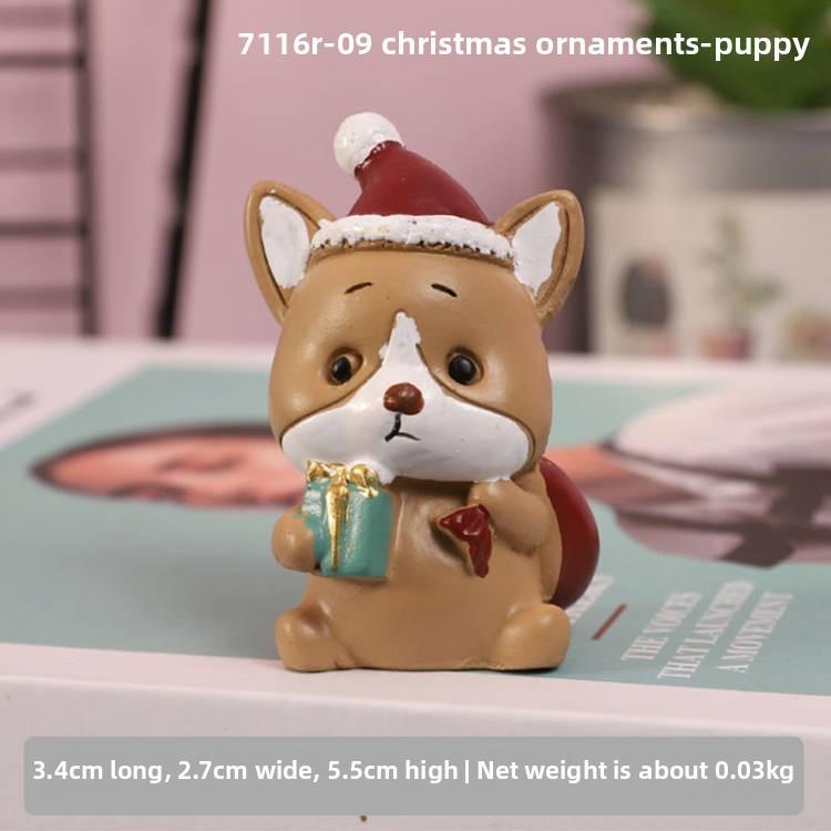 Animal Christmas Resin Figurine Set Santa Claus Tree Decor Kids Gift Birthday