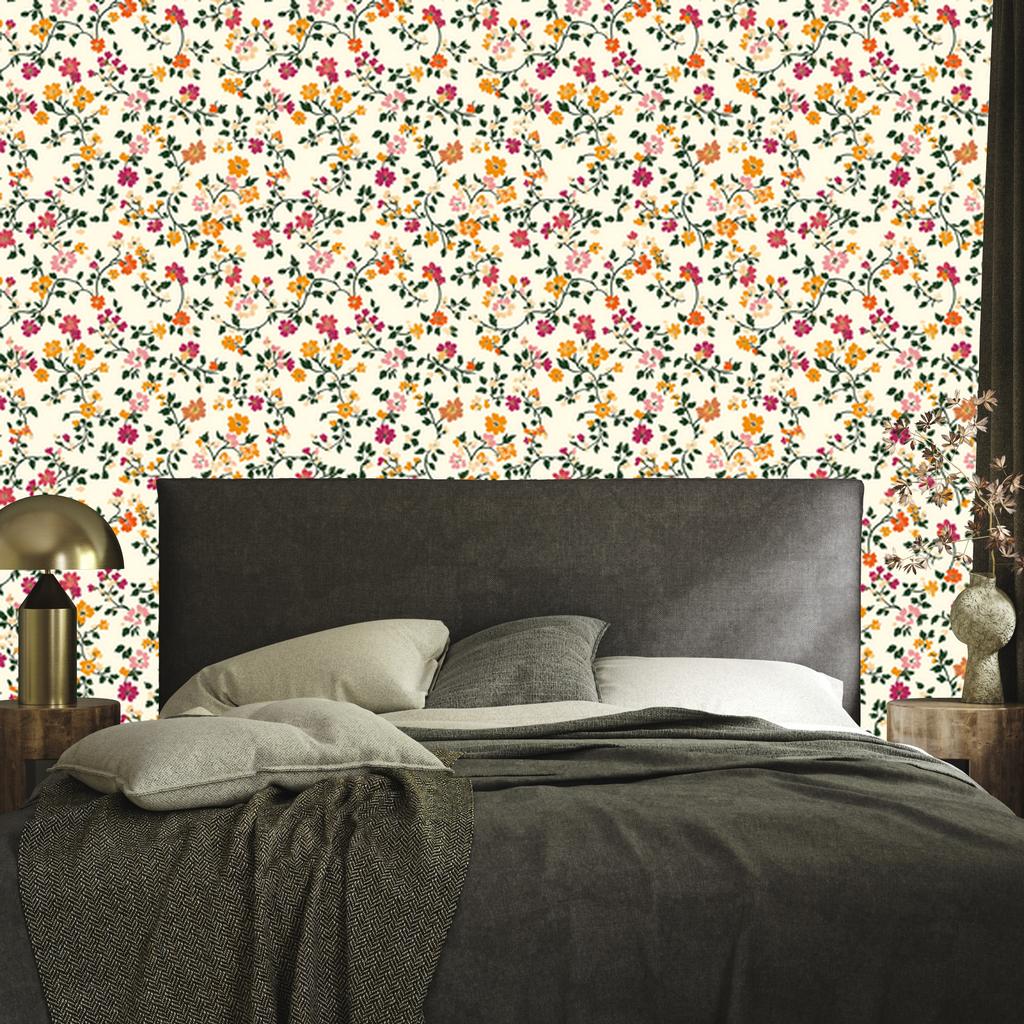 Wallpaper Small Flowers Cream and Lime for Living Room and Bedroom 50x1000