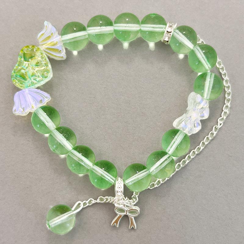 Bracelet Pendentif Papillon Fleurs Cristal Rose Coréen Pour Femmes Bracelets Chaîne de Perles Douces Bijoux Cadeaux Petite Amie